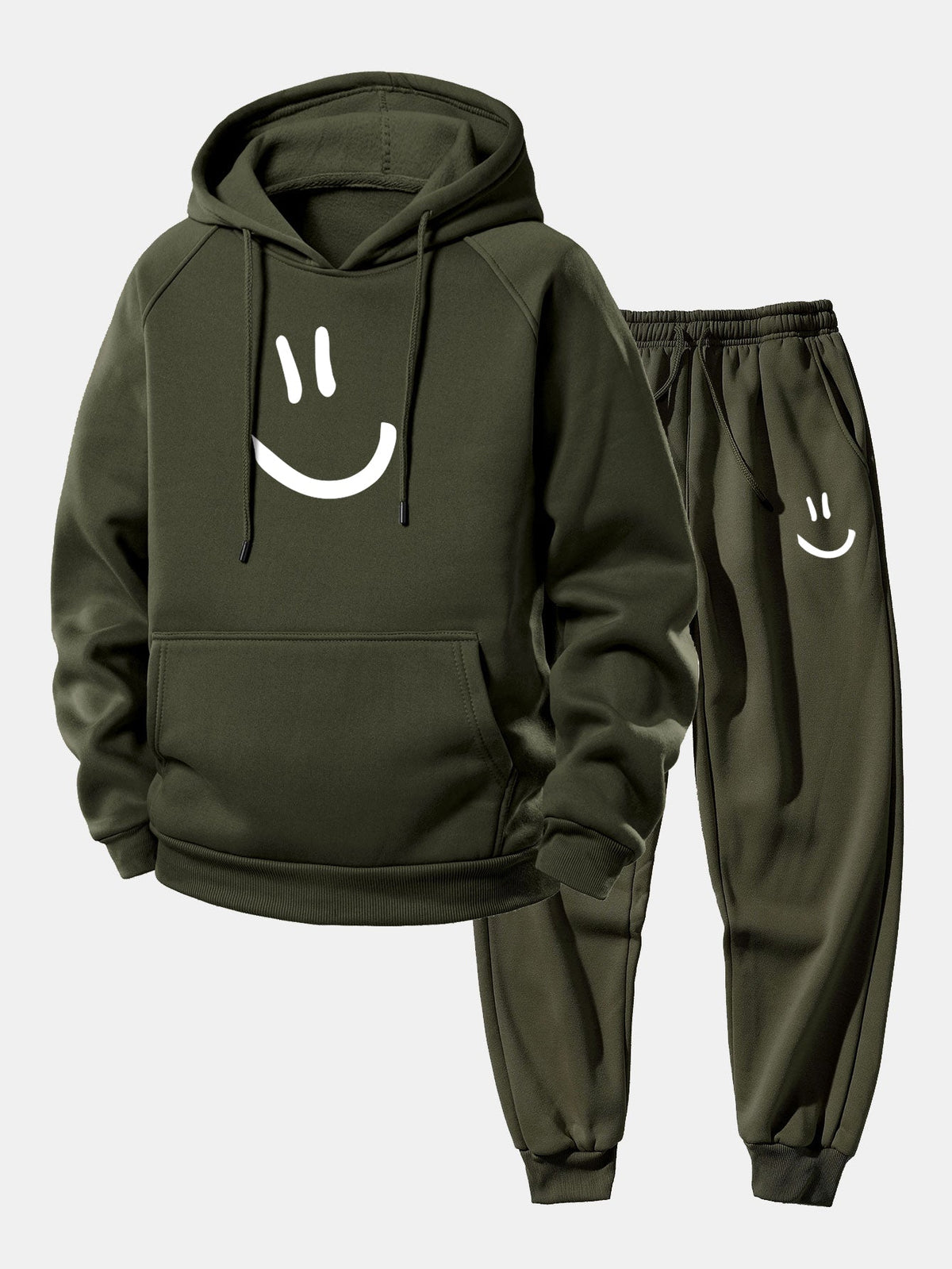 Men’s Loose Fit Hoodie Tracksuit – Printed Polyester Set with Tapered Joggers