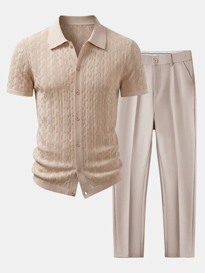 Men’s Viscose Textured Knit Shirt and Stretch Tapered Trousers – Smart Casual Summer Set