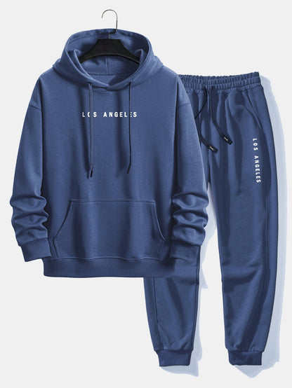 Men’s Relaxed Cotton Blend Hoodie Tracksuit – Printed Jogger Set for Casual City Wear