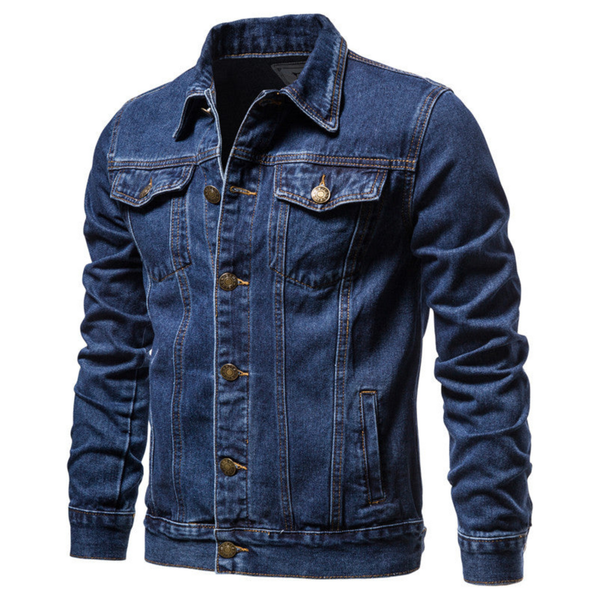 Men’s Classic Denim Trucker Jacket – Button-Front Layer with Chest Pockets