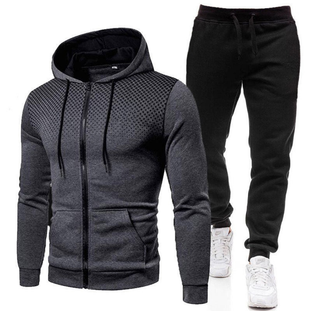 Men’s Two-Piece Hooded Tracksuit – Zip-Up Sports Jacket and Jogging Trousers with Elasticated Waist