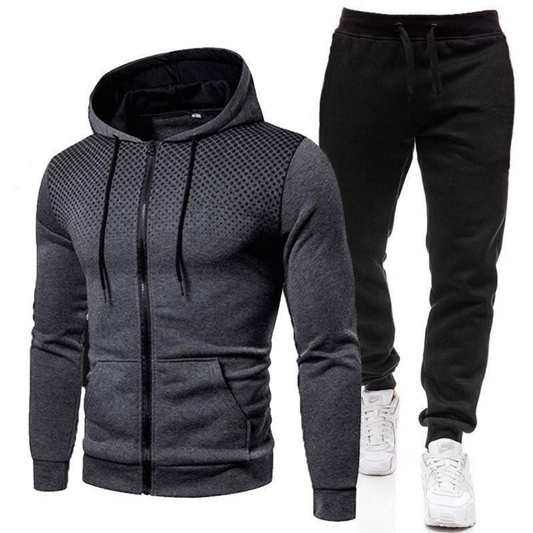 Men’s Two-Piece Hooded Tracksuit – Zip-Up Sports Jacket and Jogging Trousers with Elasticated Waist