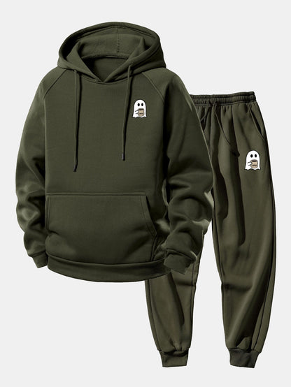 Men’s Hooded Polyester Tracksuit – Relaxed Printed Set with Tapered Joggers for Casual Days