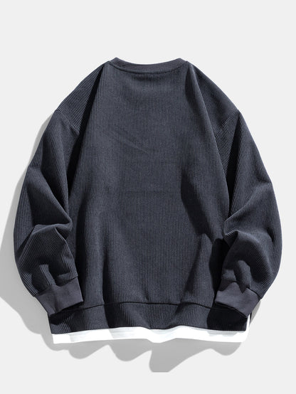 Men’s Layered-Hem Corduroy Sweatshirt – Relaxed Crew Neck Casualwear for Cooler Days