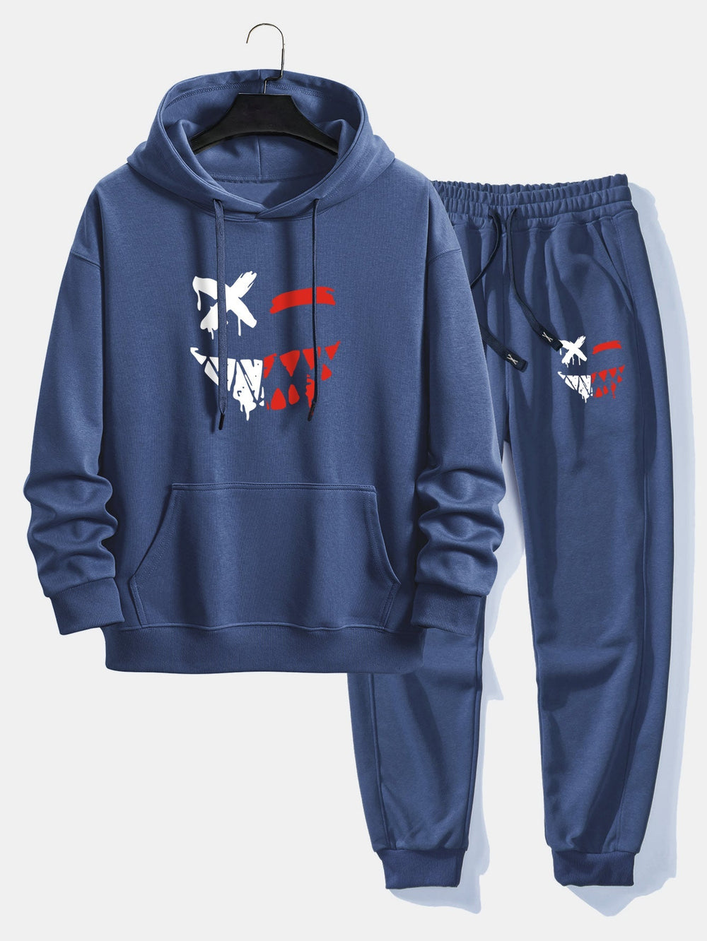 Men’s Casual Two-Piece Tracksuit – Cotton Blend Printed Hoodie with Joggers