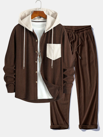 Men’s Corduroy Hooded Overshirt with Straight Trousers – Weekend Layering Outfit