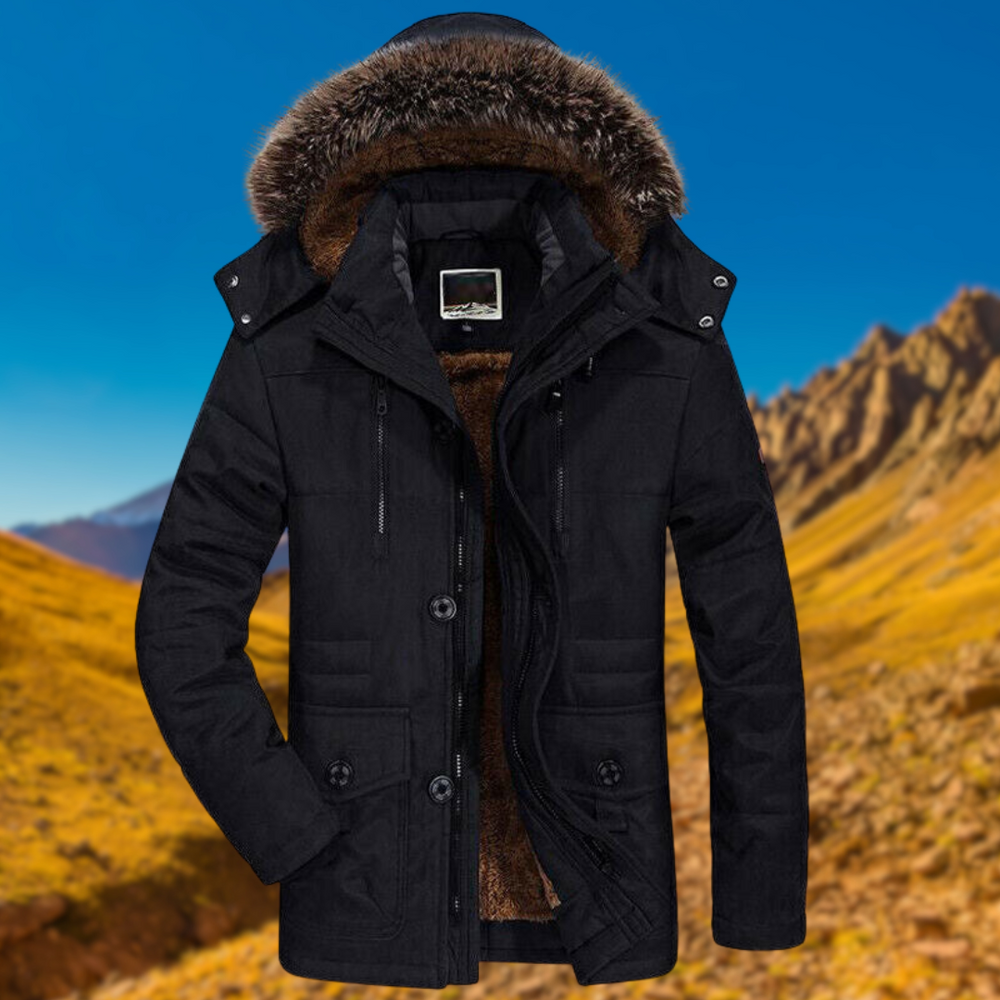 Men’s Fleece-Lined Hooded Winter Parka – Waterproof Utility Jacket for Outdoor Cold-Weather Wear