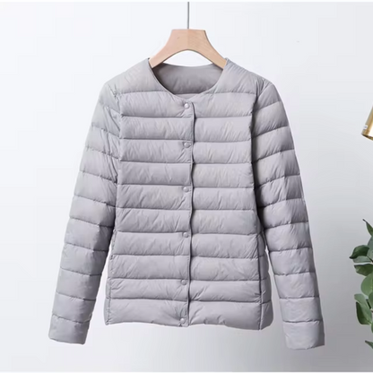 Women’s Lightweight Quilted Down Jacket – Collarless Layer for Transitional Weather