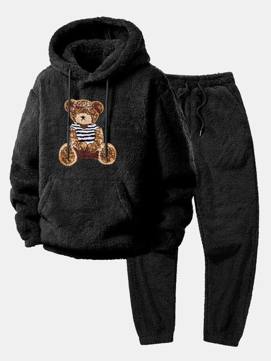 Men’s Plush Teddy Fleece Tracksuit – Relaxed Hoodie and Joggers for Winter Lounging