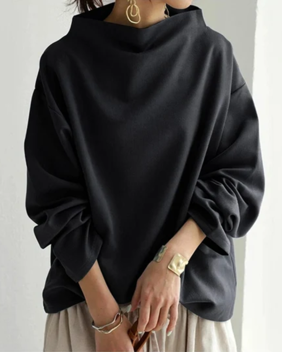 Women’s Oversized Sweatshirt – Stand Collar Sweatshirt with Dropped Shoulders