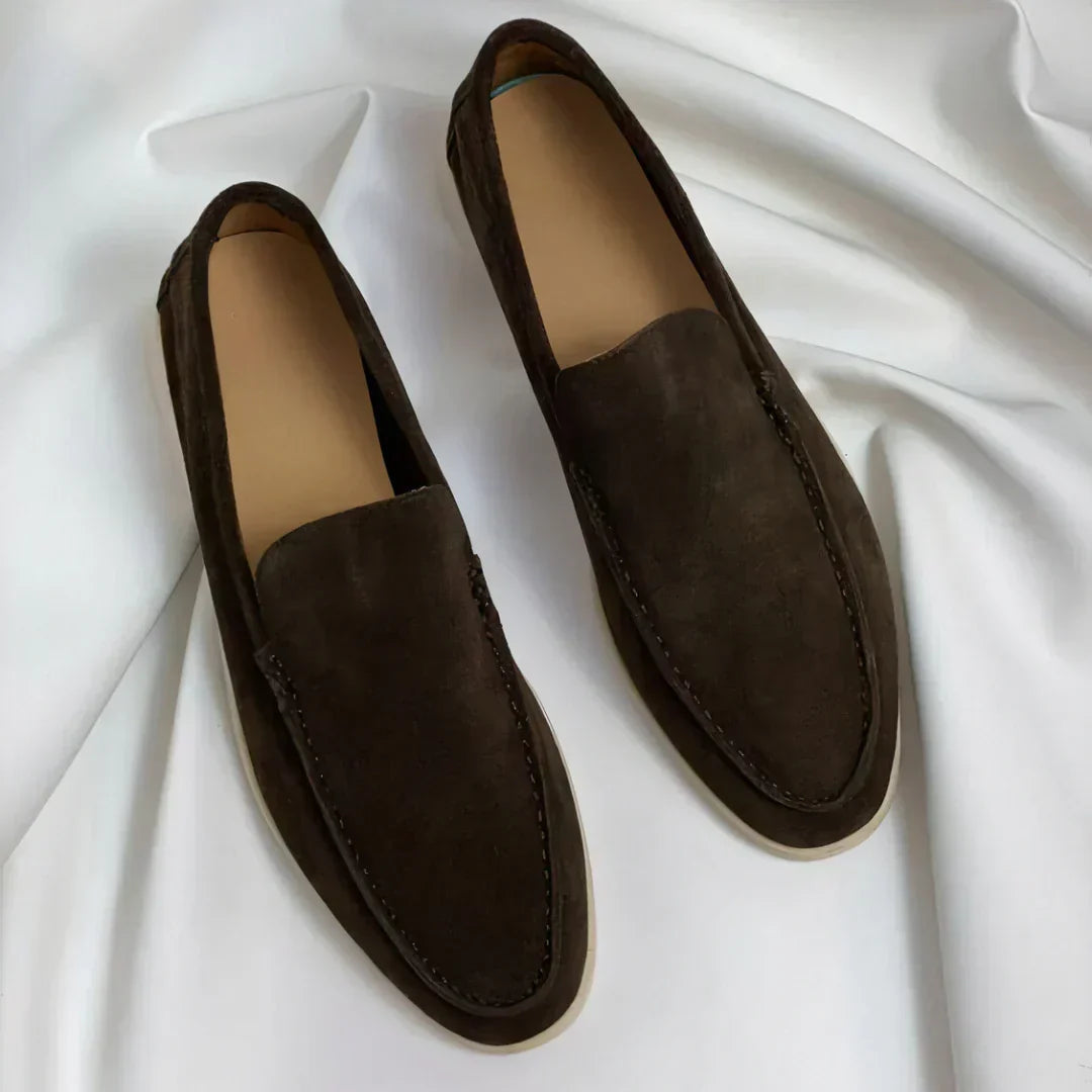 Men’s Suede Penny Loafers – Minimal Slip-On Design with Moc-Toe Stitching and Lightweight Casual Sole