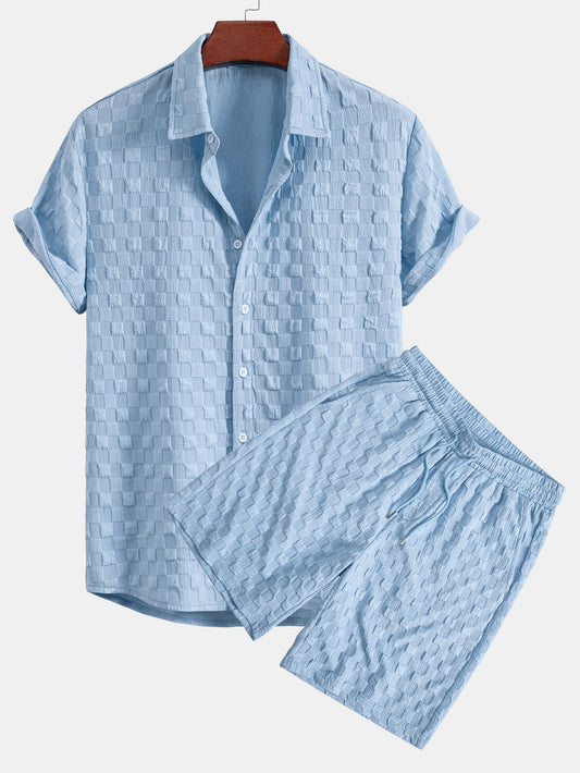 Men’s Textured Shirt and Shorts Co-Ord for Summer Travel and Weekend Wear
