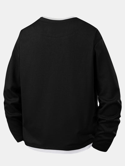 Men’s Layered Notch Neck Long-Sleeve T-Shirt – Relaxed Textured Casual Top