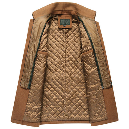 Men’s Wool Winter Coat – Stand-Collar Button-Front Overcoat with Zip Closure and Utility Pockets for Cold-Weather Wear
