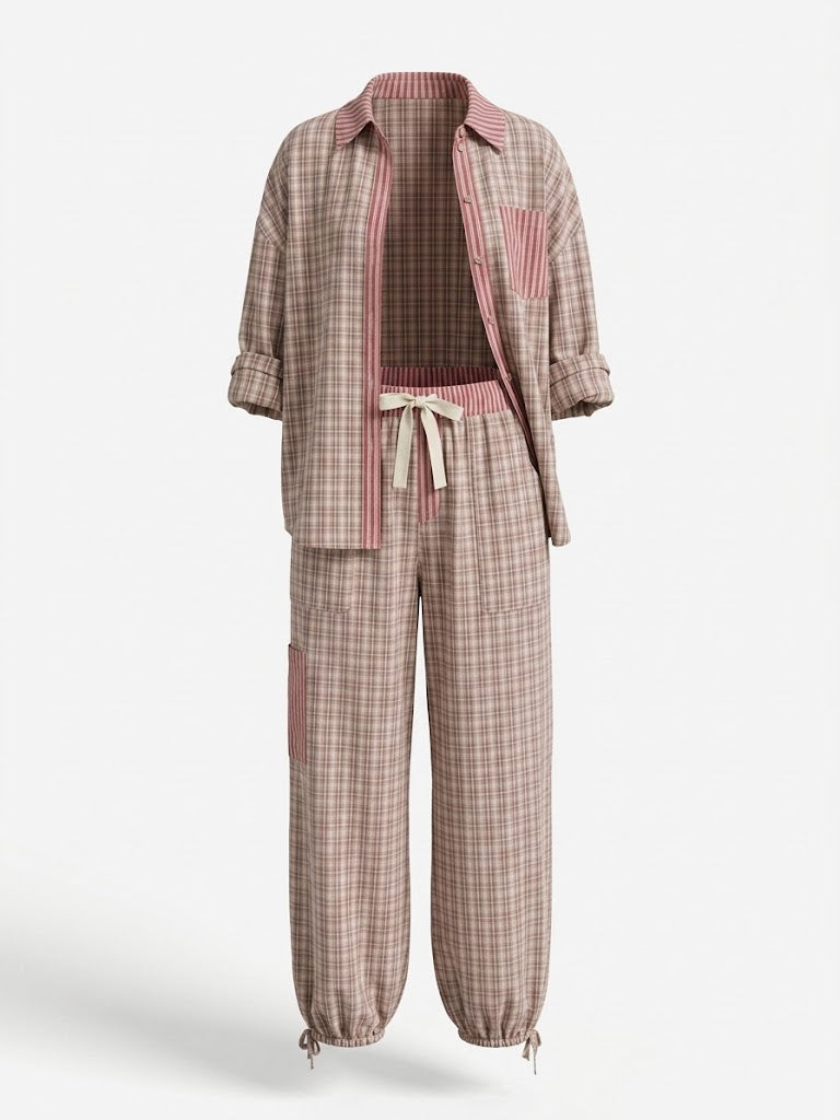 Women’s Striped Pajama Set – Relaxed Button-Up Sleepwear for Lounging and Rest