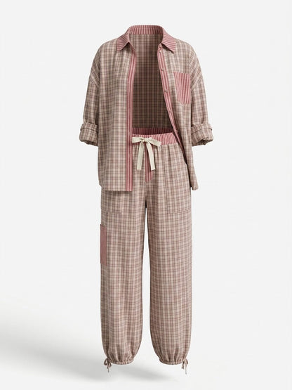 Women’s Striped Pajama Set – Relaxed Button-Up Sleepwear for Lounging and Rest