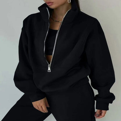 Women’s Half-Zip Sweatshirt and Jogger Set – Relaxed Two-Piece Sporty Style