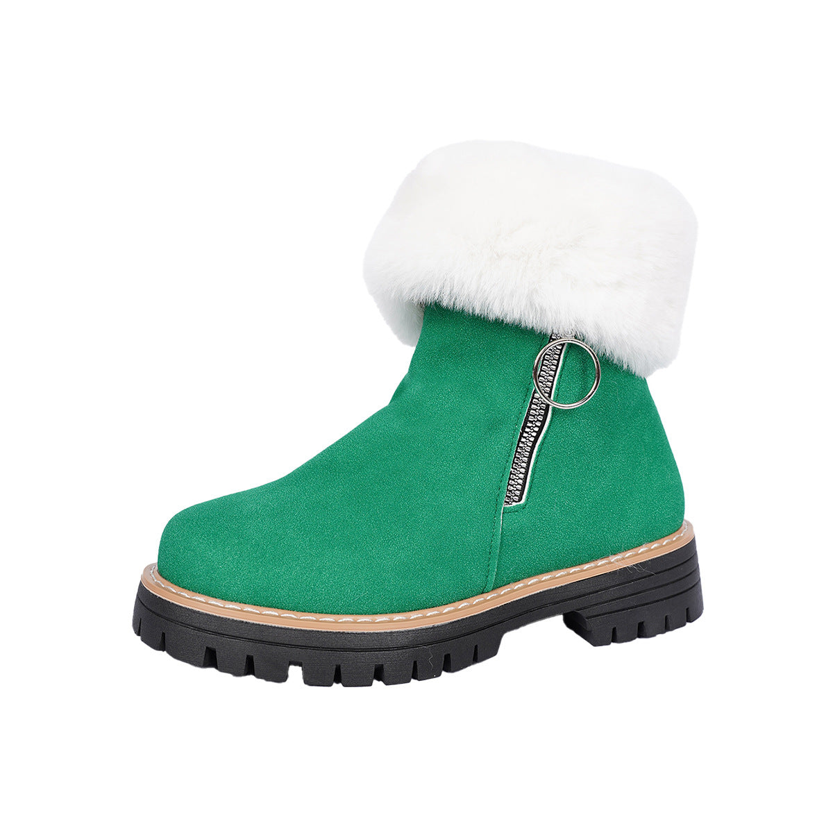Women's Faux Fur Lined Platform Thick-Sole Chunky Chelsea Boots