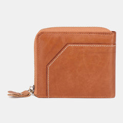 Men’s Genuine Leather RFID Wallet – Vintage Zip-Around Bifold with Card Storage and Coin Pocket
