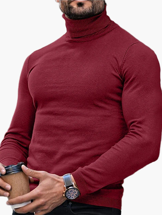 Men’s Slim Fit Roll-Neck Jumper – Stretch Knit, Machine Washable