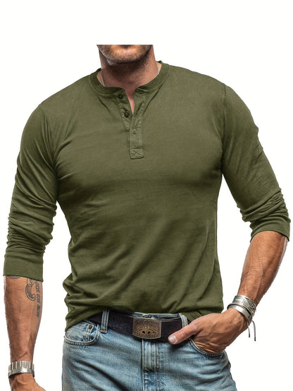 Men’s Long-Sleeve Henley T-Shirt – Stretch Casual Layer for Everyday Wear