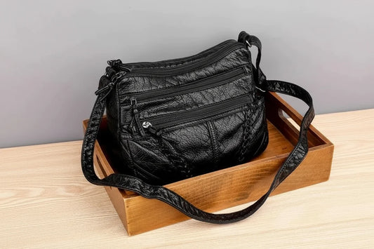 Women’s Soft Leather Shoulder Bag – Multi-Zip Everyday Handbag for Organised Carry