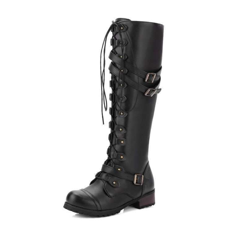 Women's Waterproof Lace-Up Round-Toe Knee-High Boots