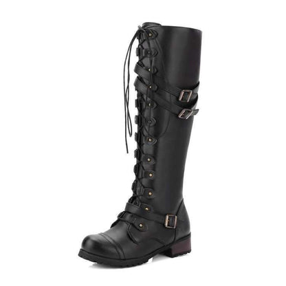 Women's Waterproof Lace-Up Round-Toe Knee-High Boots