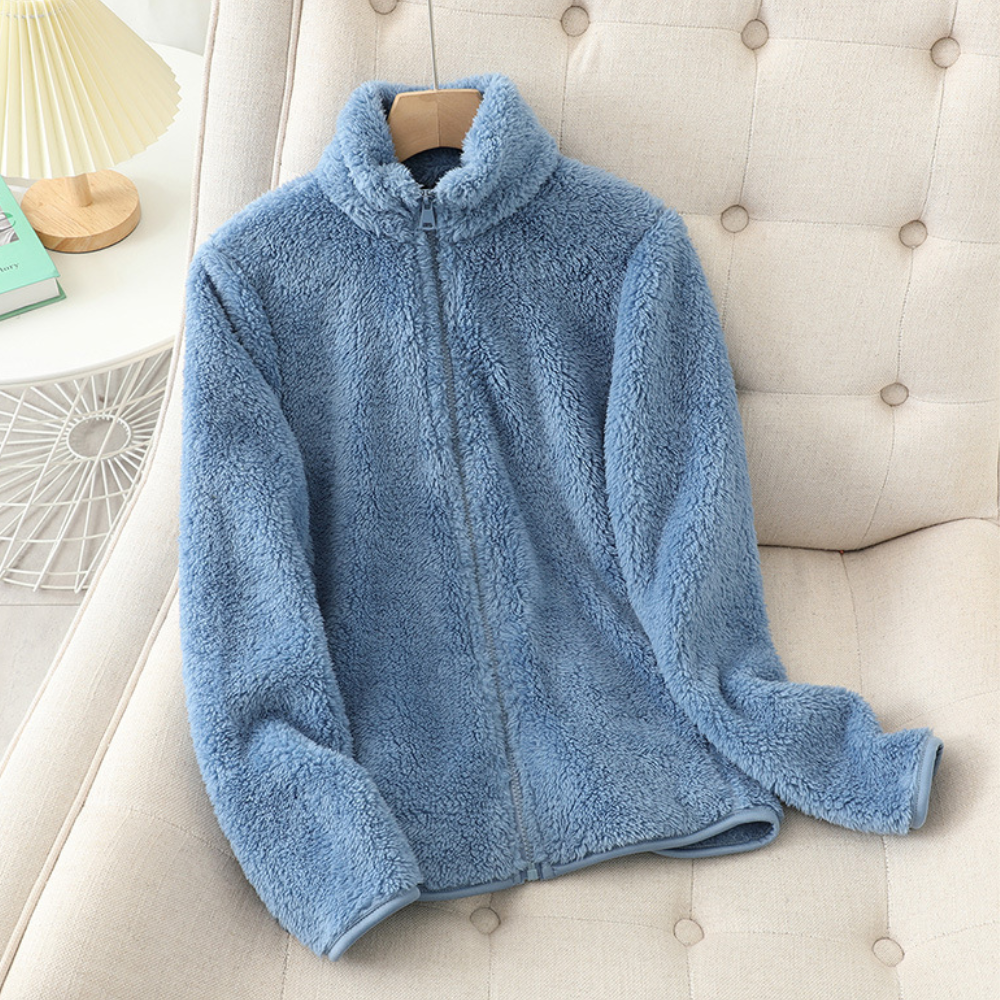 Women’s Plush Fleece Zip Jacket – Soft Stand-Collar Layer for Everyday Winter Comfort