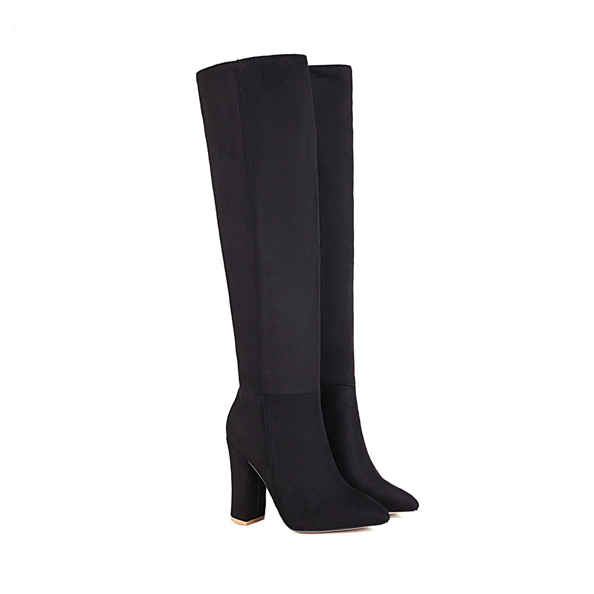 Women's Suede-Look Heeled Round-Toe Knee-High Boots