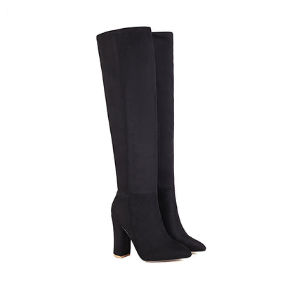 Women's Suede-Look Heeled Round-Toe Knee-High Boots