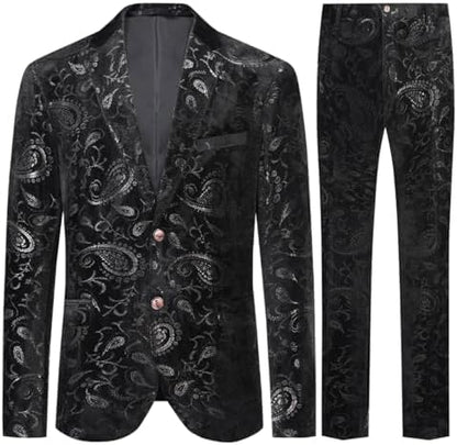 Men’s Paisley Jacquard Two-Piece Tuxedo Suit – Statement Formal Set for Weddings and Parties