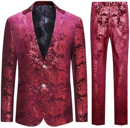 Men’s Paisley Jacquard Two-Piece Tuxedo Suit – Statement Formal Set for Weddings and Parties