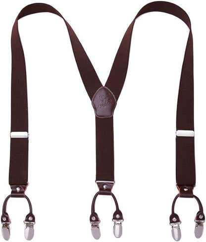 Men’s Checked Y-Back Braces – Adjustable Six-Clip Suspenders for Smart and Formal Styling