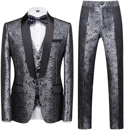 Men’s Paisley Three-Piece Tuxedo Suit – Statement Formal Set for Weddings and Proms