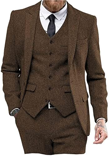 Men’s Herringbone Tweed Three-Piece Suit – Classic Wedding and Formal Tailoring