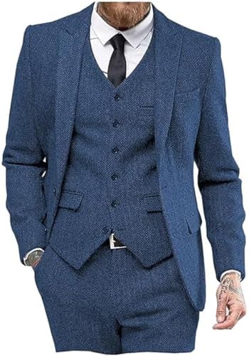 Men’s Herringbone Tweed Three-Piece Suit – Classic Wedding and Formal Tailoring