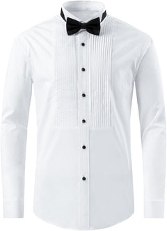 Men’s Pleated Tuxedo Shirt Set – Wing Collar Formalwear for Weddings and Black-Tie Events