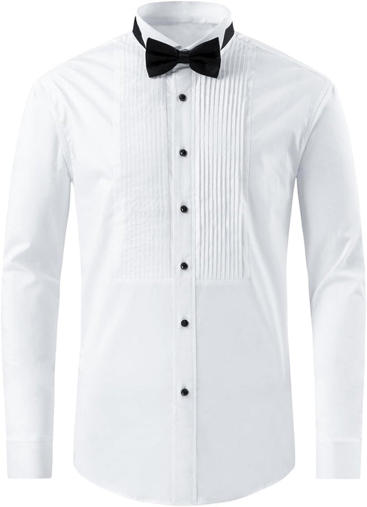 Men’s Pleated Tuxedo Shirt Set – Wing Collar Formalwear for Weddings and Black-Tie Events