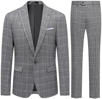 Men’s Checked Two-Piece Tailored Suit – Slim Smart Set for Weddings and Business