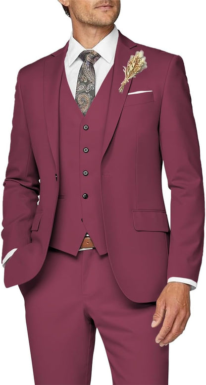 Men’s Slim Three-Piece Suit – Refined Formal Tailoring for Weddings and Business