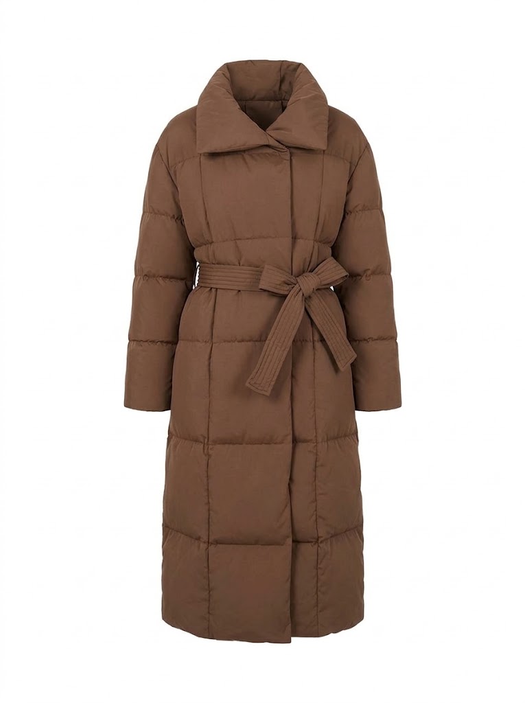 Women’s Maxi-Length Puffer Coat – Insulated High-Collar Winter Outerwear for Refined Cold-Weather Dressing