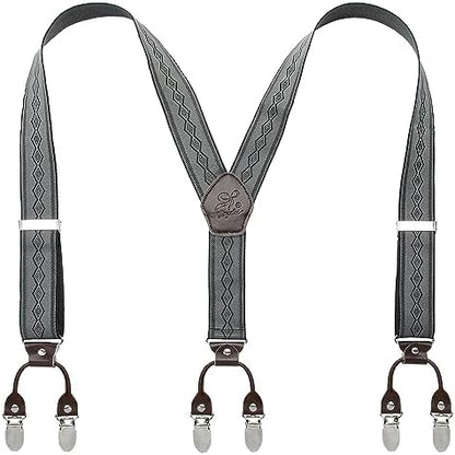 Men’s Checked Y-Back Braces – Adjustable Six-Clip Suspenders for Smart and Formal Styling
