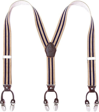 Men’s Checked Y-Back Braces – Adjustable Six-Clip Suspenders for Smart and Formal Styling