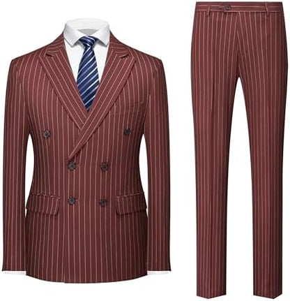 Men’s Double-Breasted Pinstripe Suit Set – Slim Formal Tailoring for Business and Weddings