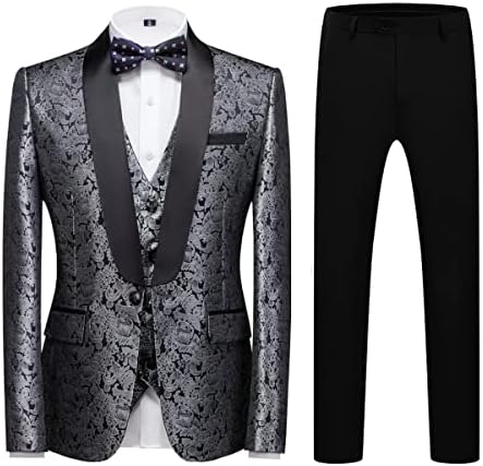 Men’s Paisley Three-Piece Tuxedo – Shawl-Lapel Formal Set for Weddings and Events