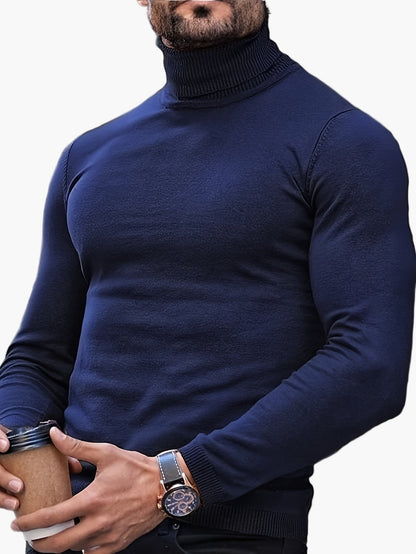 Men’s Slim Fit Roll-Neck Jumper – Stretch Knit, Machine Washable