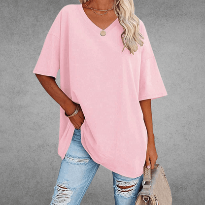 Women’s Relaxed V-Neck T-Shirt – Oversized Summer Top for Everyday Styling