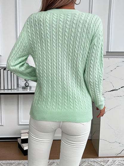 Women’s Knitted Jumper – Cable Pattern with Crew Neck