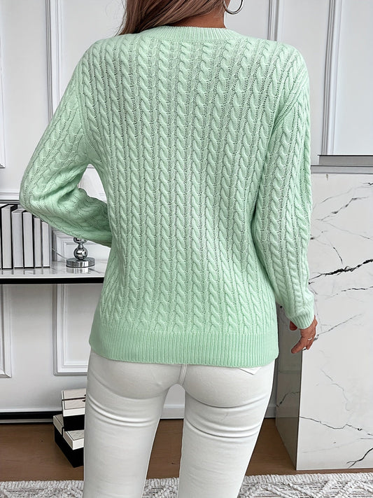 Women’s Knitted Jumper – Cable Pattern with Crew Neck